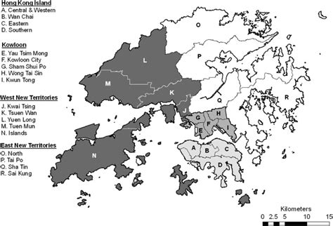 Hong Kong: Council Districts, Major Cities & Towns .